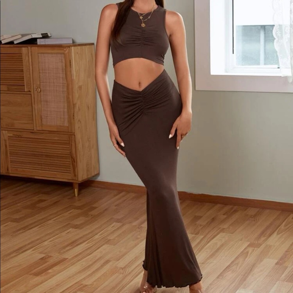 Ruched Tank Top & Maxi Skirt Set